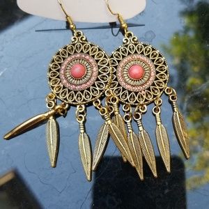 Pink and Gold Boho Earrings